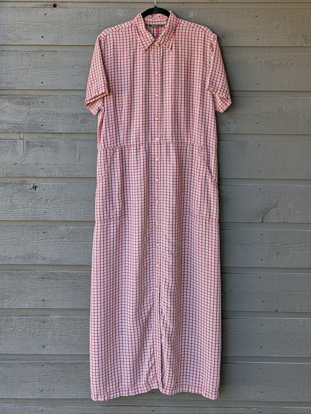 VTG 90s Eddie Bauer Red Plaid Button Front Maxi Dress Size XL TALL